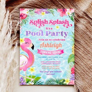 Tropical Girly Pool Party Birthday Invitation