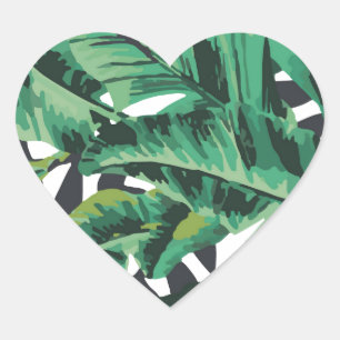 Tropical Glam Banana Leaf Pattern Heart Sticker