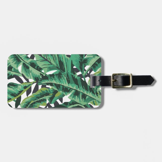 Tropical Glam Banana Leaf Pattern Luggage Tag (Front Horizontal)