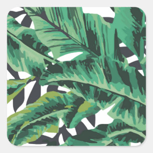 Tropical Glam Banana Leaf Pattern Square Sticker