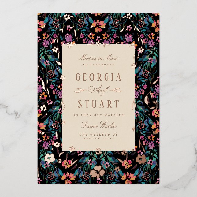 Tropical Glam Dark Turquoise Magenta Black Wedding (Front)