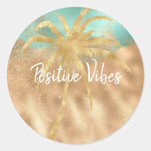 Tropical Glam Gold Aqua Glitz Palm Tree Classic Round Sticker