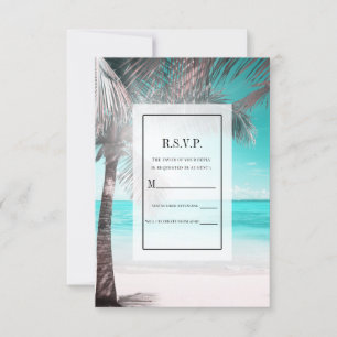 Tropical Glam Pink Aqua Blue Beach Palm RSVP reply Invitation