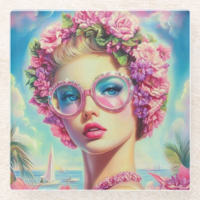 Tropical Glamour Queen Glass Coaster (Front)