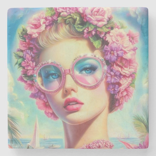Tropical Glamour Queen Stone Coaster (Front)