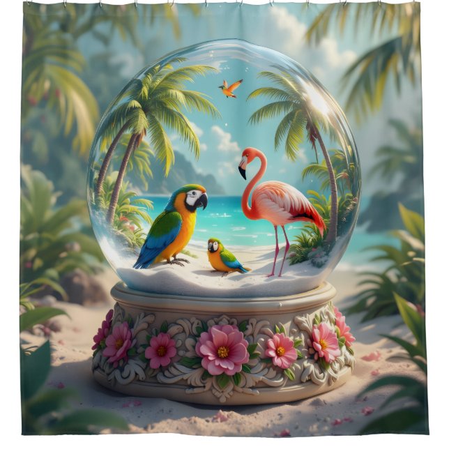 tropical glass globe shower curtain (Front)