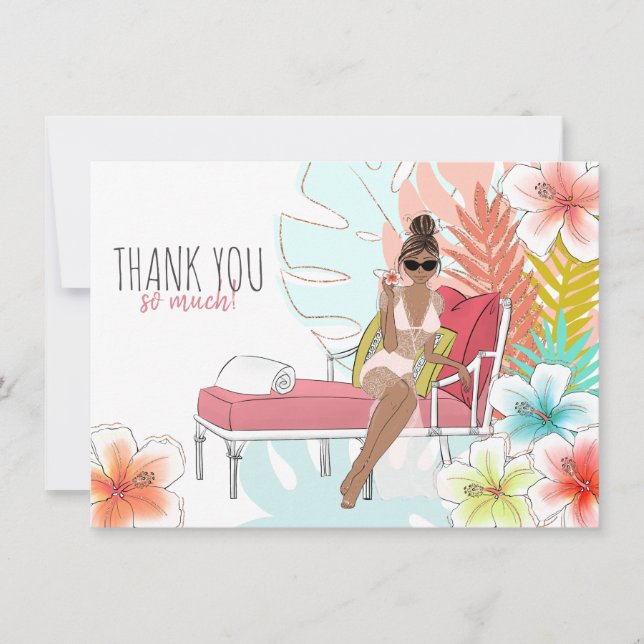 Tropical Glitter Bachelorette Party African Bride Thank You Card (Front)