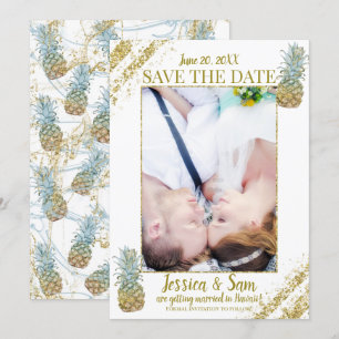 Tropical Glitter Pineapples Save the Date Photo Invitation