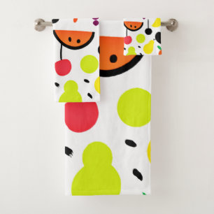 Tropical Glow Neon Fruit Pattern Bath Towel Set