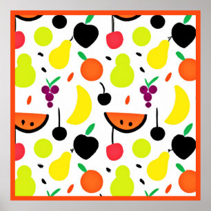 Tropical Glow Neon Fruit Pattern Poster