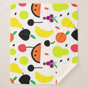 Tropical Glow Neon Fruit Pattern Sherpa Blanket