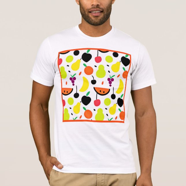 Tropical Glow Neon Fruit Pattern T-Shirt (Front)