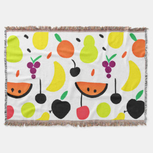Tropical Glow Neon Fruit Pattern Throw Blanket