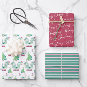 Tropical Gnome and Cute Pattern Watercolor Wrapping Paper Sheet