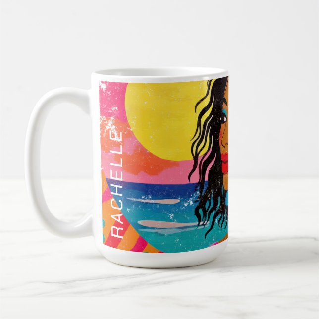Tropical Goddess - Vibrant Pop Art Coffee Mug (Left)