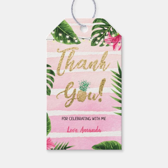Tropical Gold Aloha Baby Shower Thank You Tag (Front)