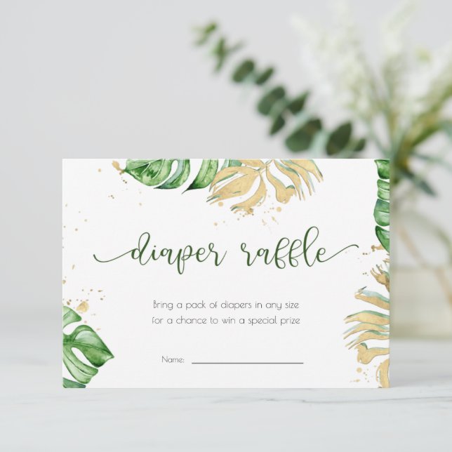 Tropical Gold Baby Shower Diaper Raffle Card (Standing Front)