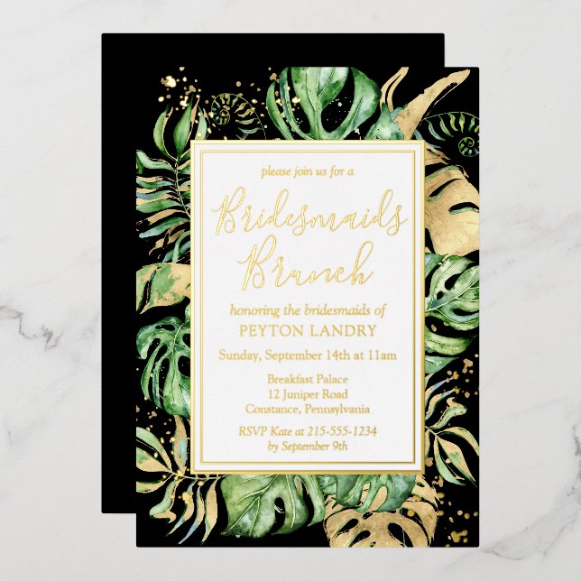 Tropical Gold & Black Bridesmaids Brunch Shower (Front/Back)