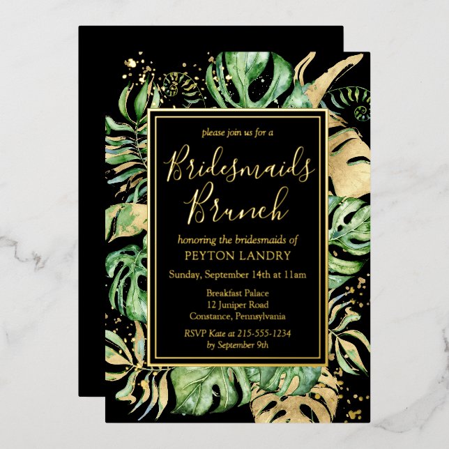 Tropical Gold & Black Bridesmaids Brunch Shower (Front/Back)