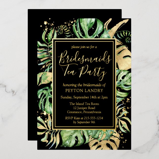 Tropical Gold & Black Bridesmaids Tea Party (Front/Back)