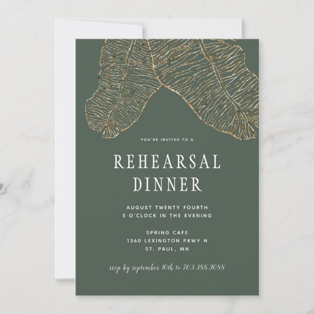 Tropical Gold Botanics Wedding Rehearsal Dinner Invitation (Front)