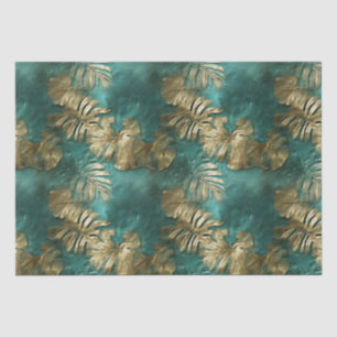 Tropical Gold Emerald Green Leaves Tissue Paper