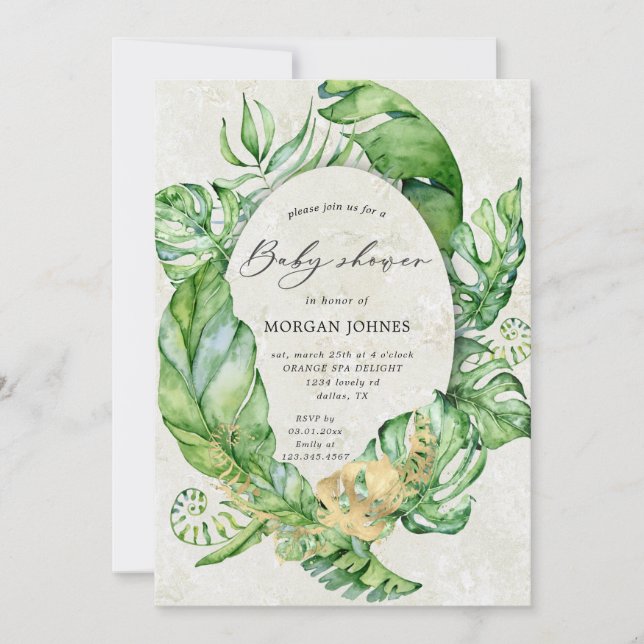  tropical gold foliage elegant baby shower (Front)