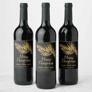 Tropical Gold Glitter Palm Christmas Holiday Wine Label