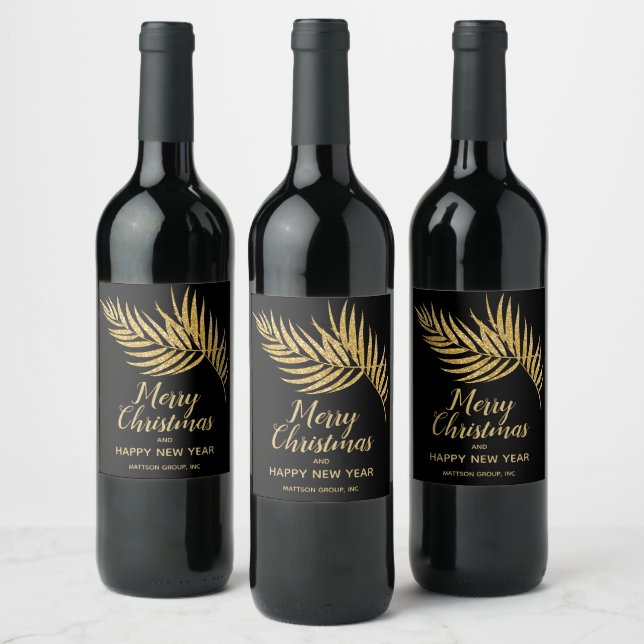 Tropical Gold Glitter Palm Christmas Holiday Wine Label (Bottles)