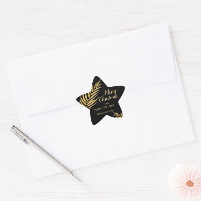 Tropical Gold Glitter Palm Christmas Star Sticker (Envelope)