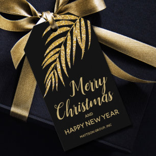 Tropical Gold Glitter Palm Christmas Thank You Gift Tags