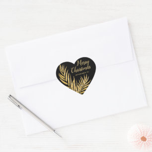 Tropical Gold Glitter Palm Christmas Thank You Heart Sticker