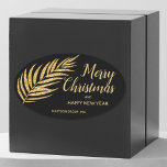 Tropical Gold Glitter Palm Christmas Thank You Oval Sticker<br><div class="desc">Add a finishing touch with custom printed OVAL shape stickers featuring an elegant faux gold glitter tropical palm tree frond on a black background with your greeting and info in chic lettering. Click the PERSONALIZE button, then Customize further link to arrange, add or delete text; change fonts and font colors....</div>