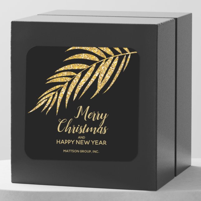 Tropical Gold Glitter Palm Christmas Thank You Square Sticker (Creator Uploaded)