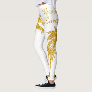 Tropical Gold Glitter Palm Tree Beach Lover Leggings
