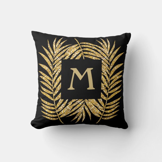 Tropical Gold Glitter Palm Tree Fronds Home Decor Cushion (Front)