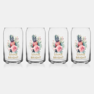Tropical Gold Glitter Shine Pineapple Can Glass