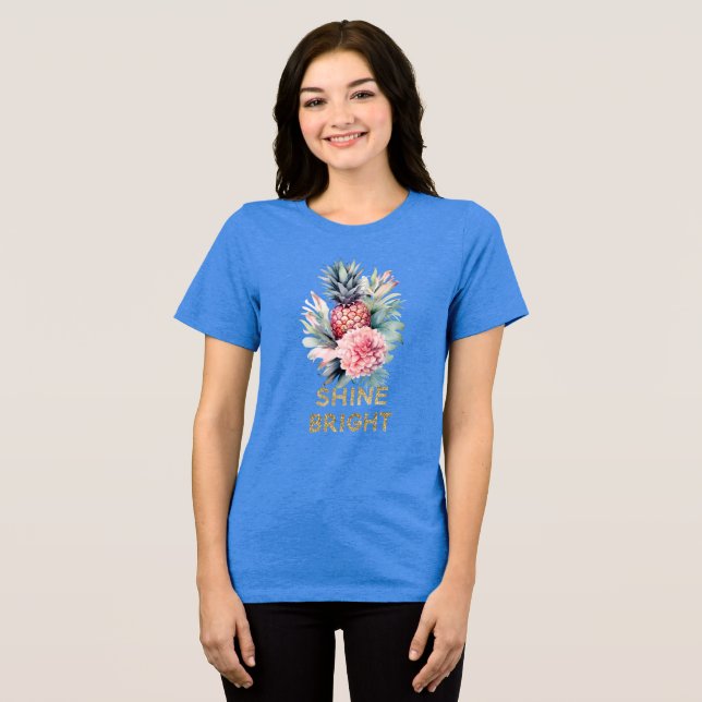 Tropical Gold Glitter Shine Pineapple Tri-Blend Shirt (Front Full)