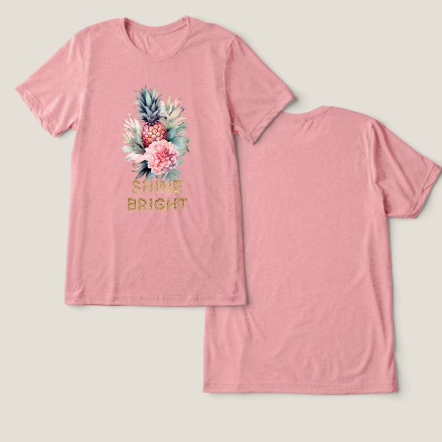 Tropical Gold Glitter Shine Pineapple Tri-Blend Shirt (Design Front & Back)