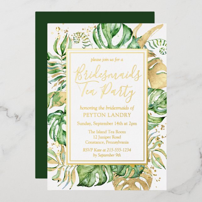 Tropical Gold & Green Bridesmaids Tea Party (Front/Back)