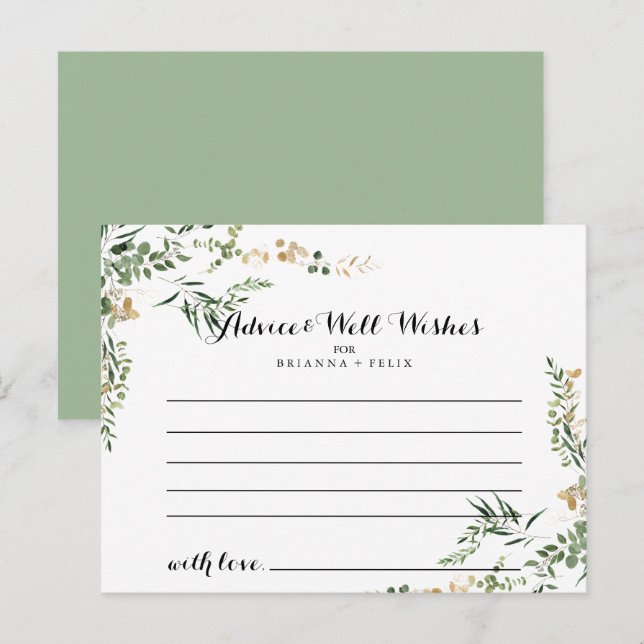Tropical Gold Green Foliage Wedding Advice Card (Front/Back)