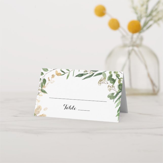 Tropical Gold Green Foliage Wedding Place Card (Front)