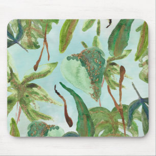Tropical Gold Green Leaves Mouse Mat