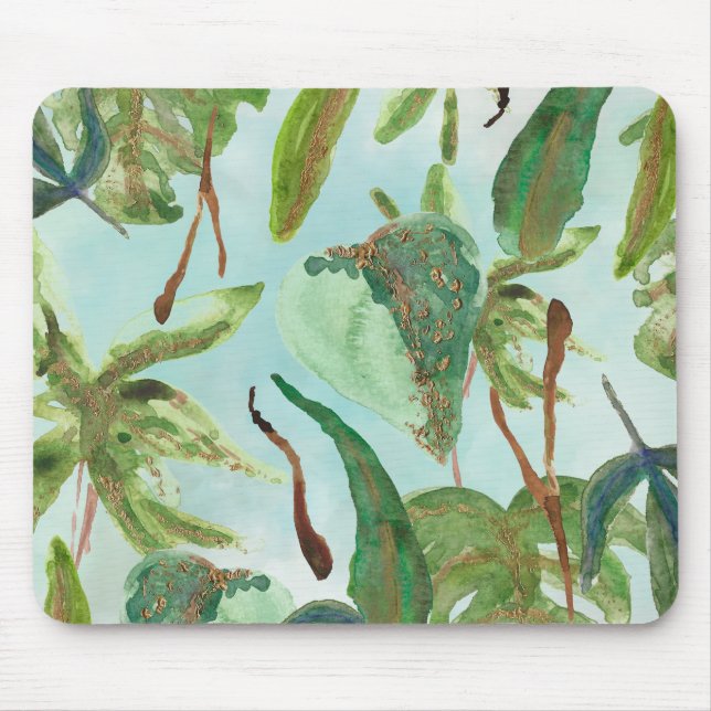 Tropical Gold Green Leaves Mouse Mat (Front)