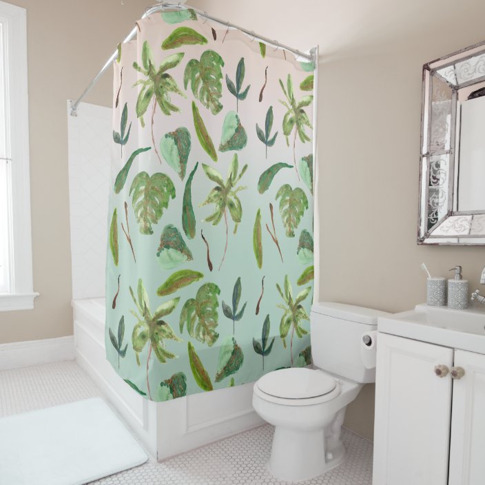 Tropical Gold Green Leaves Shower Curtain Zazzle.co.uk