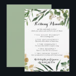 Tropical Gold Green Wedding Kissing Menu Game Card<br><div class="desc">This tropical gold green wedding kissing menu game card is perfect for a rustic wedding reception. The design features beautifully hand-painted illustrated tropical summer gold and green foliage.</div>