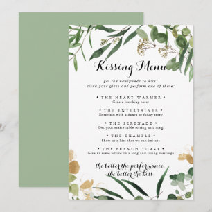 Tropical Gold Green Wedding Kissing Menu Game Card
