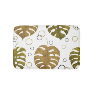 Tropical Gold: Monstera Leaf Watercolor Bath Mat