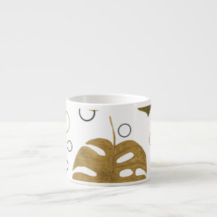 Tropical Gold: Monstera Leaf Watercolor Espresso Cup