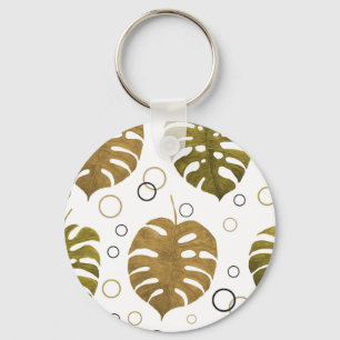 Tropical Gold: Monstera Leaf Watercolor Key Ring